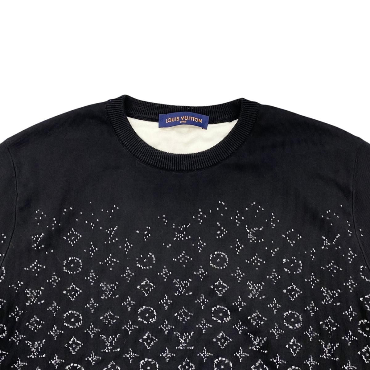 Louis Vuitton Sweater Monogram Degrade Cru Neck Knit Uso M Cotton Black White — view 3