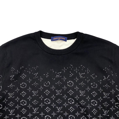 Louis Vuitton Sweater Monogram Degrade Cru Neck Knit Uso M Cotton Black White — view 3