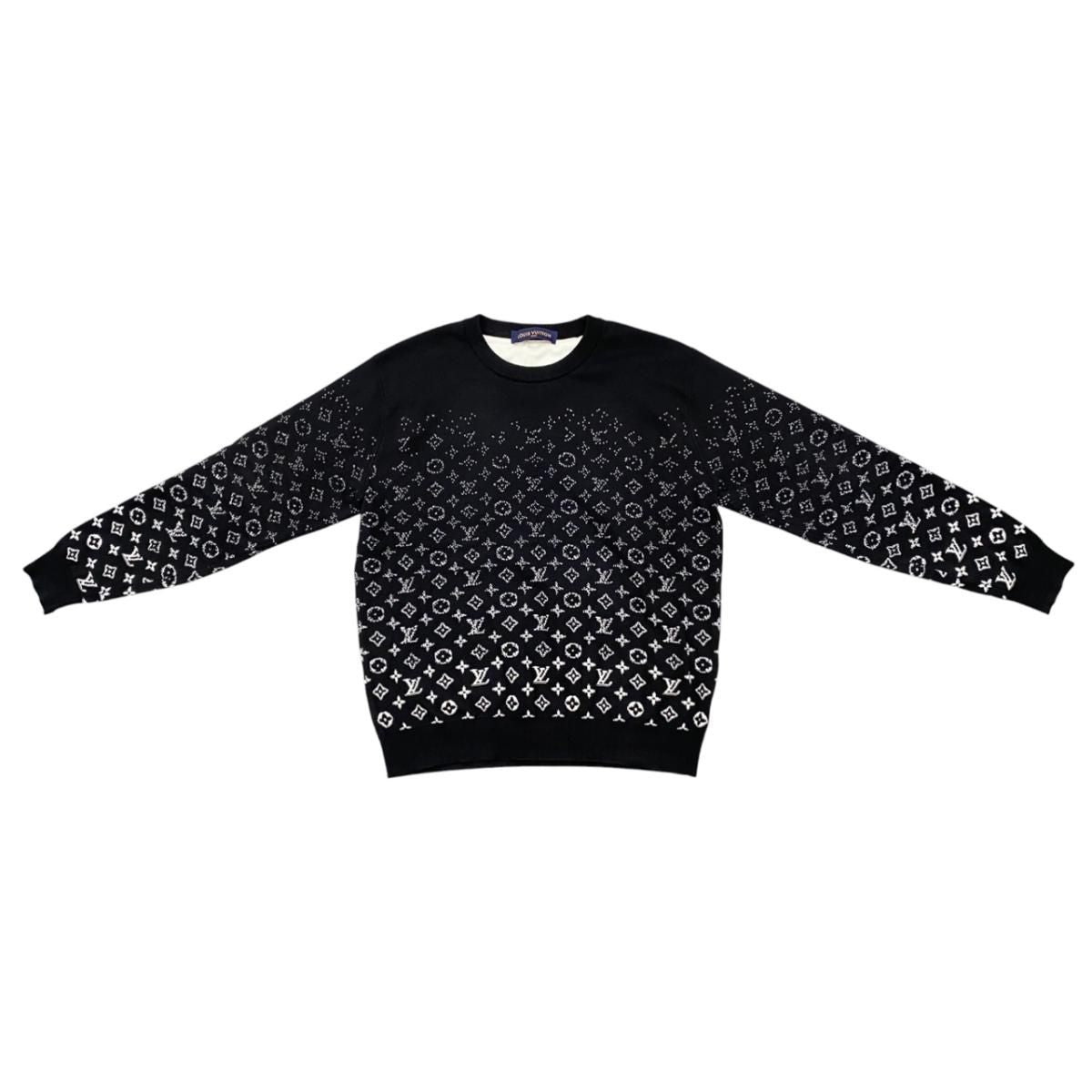 Louis Vuitton Sweater Monogram Degrade Cru Neck Knit Uso M Cotton Black White