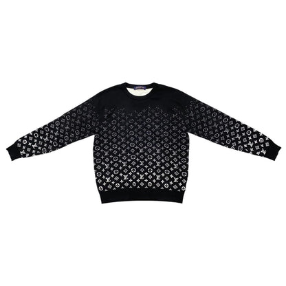 Louis Vuitton Sweater Monogram Degrade Cru Neck Knit Uso M Cotton Black White