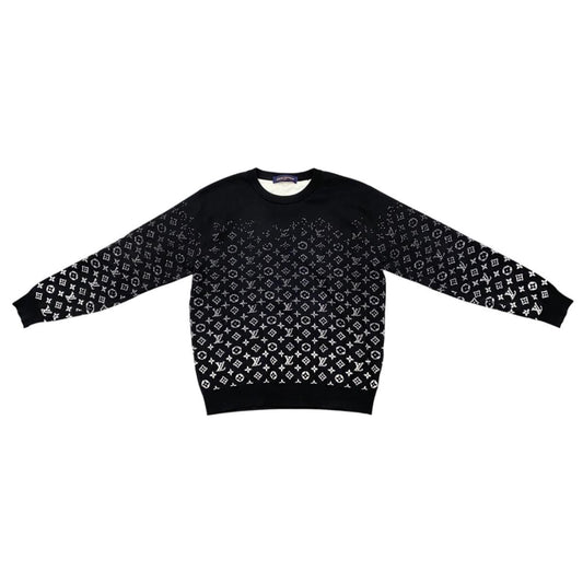 Louis Vuitton Sweater Monogram Degrade Cru Neck Knit Uso M Cotton Black White