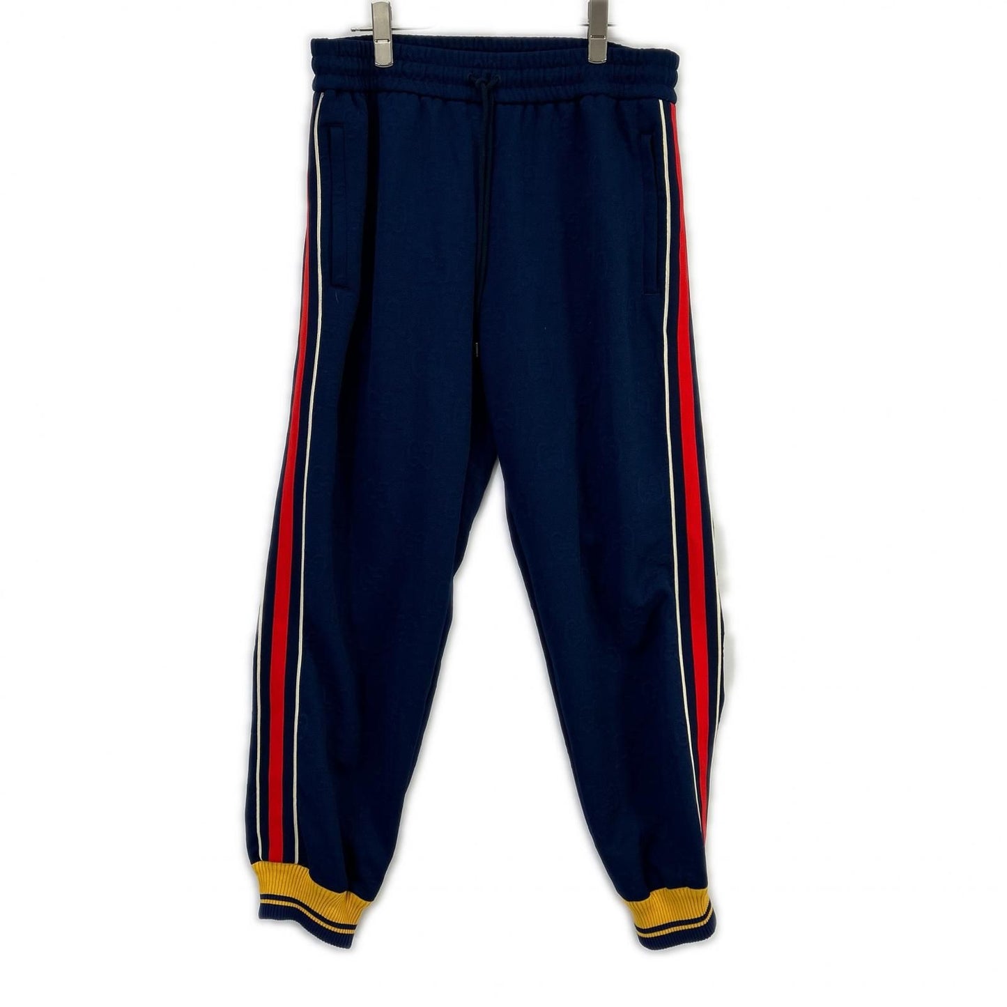 Gucci Navy Yellow GG Logo Jacquard Track Pants