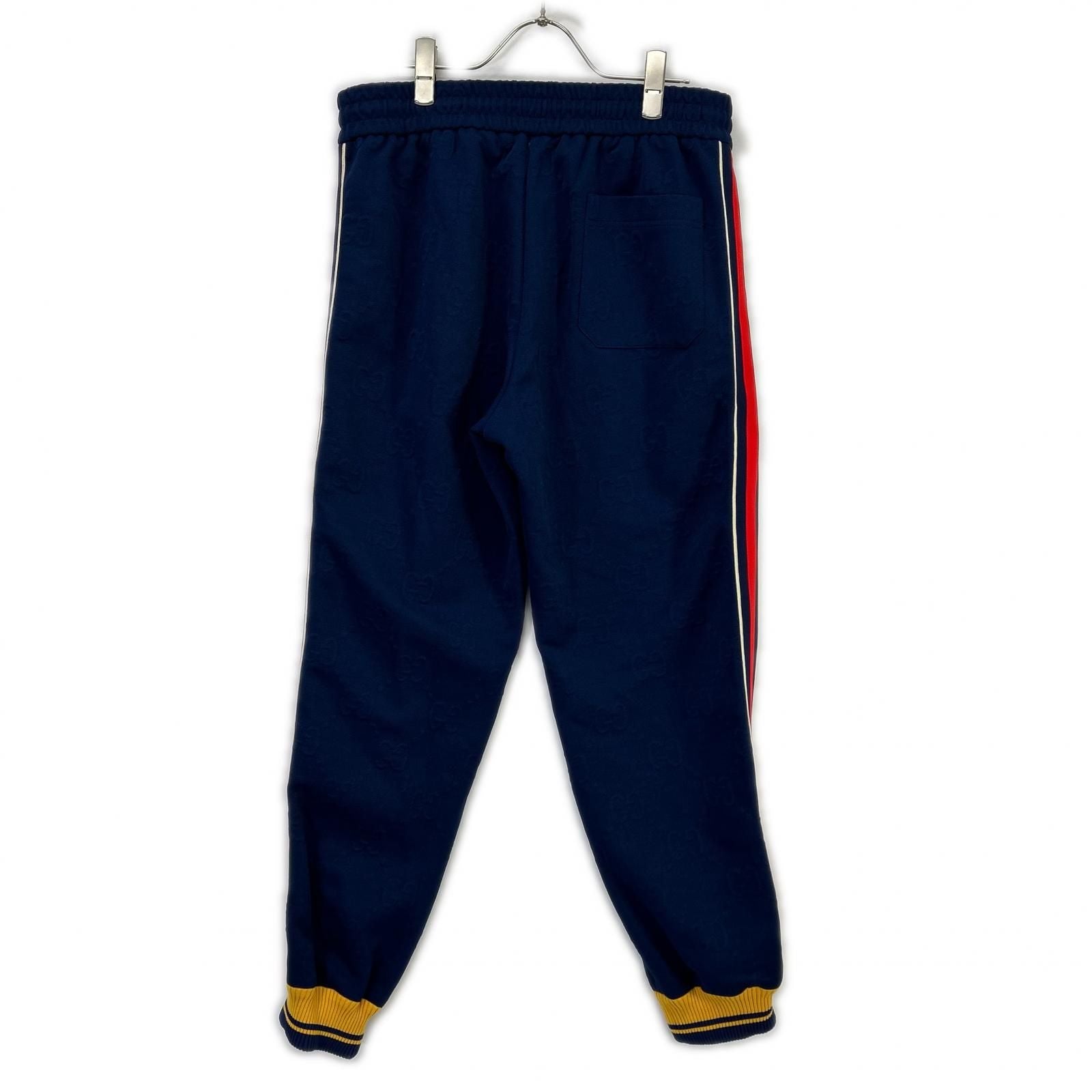 Gucci Navy Yellow GG Logo Jacquard Track Pants — view 2