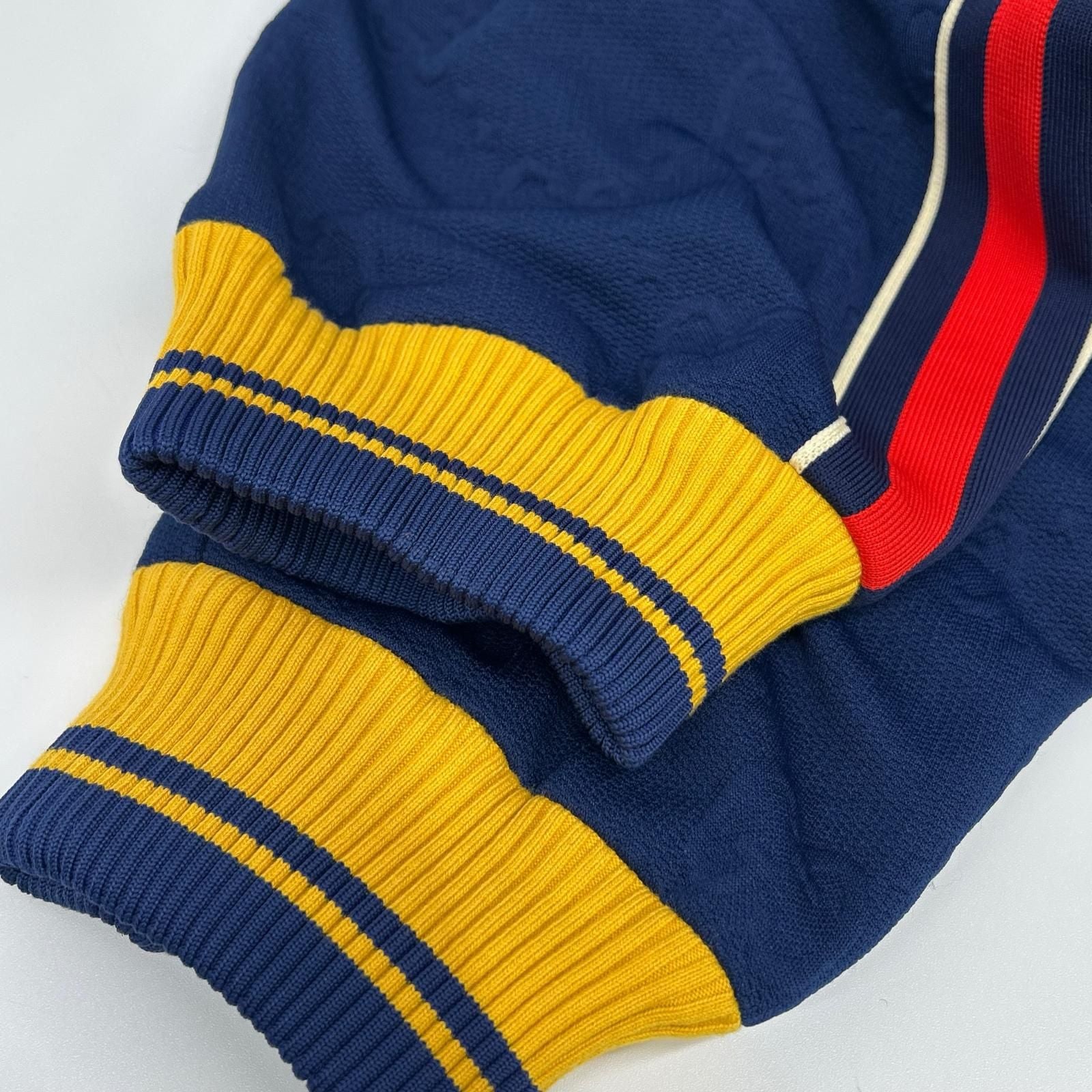 Gucci Navy Yellow GG Logo Jacquard Track Pants — view 8