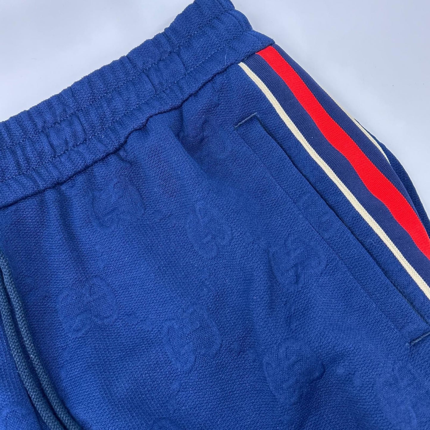Gucci Navy Yellow GG Logo Jacquard Track Pants — view 6