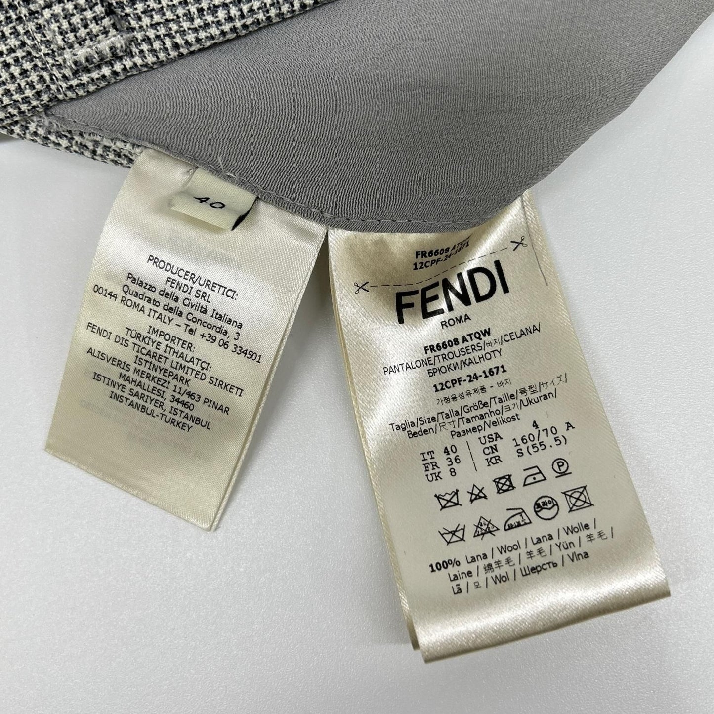 Fendi White Black Check Barrel Rec Pants 40 — view 4
