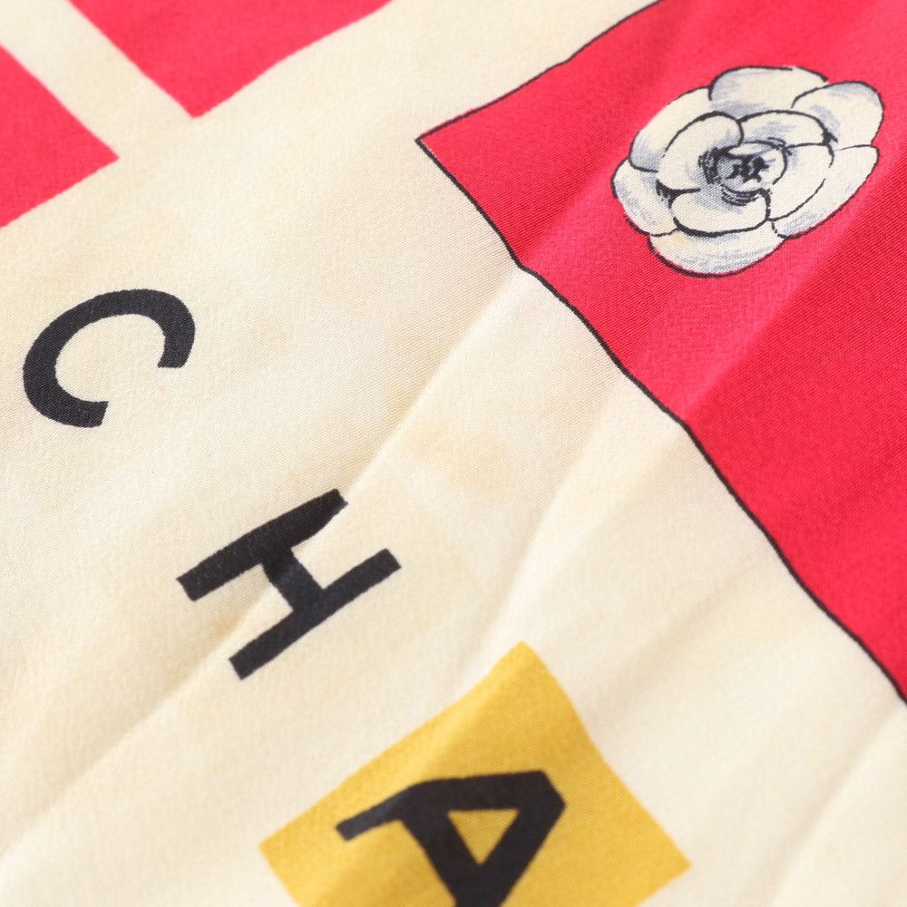 Chanel Tagged Camellia Stationery Pattern Silk Scarf — view 8