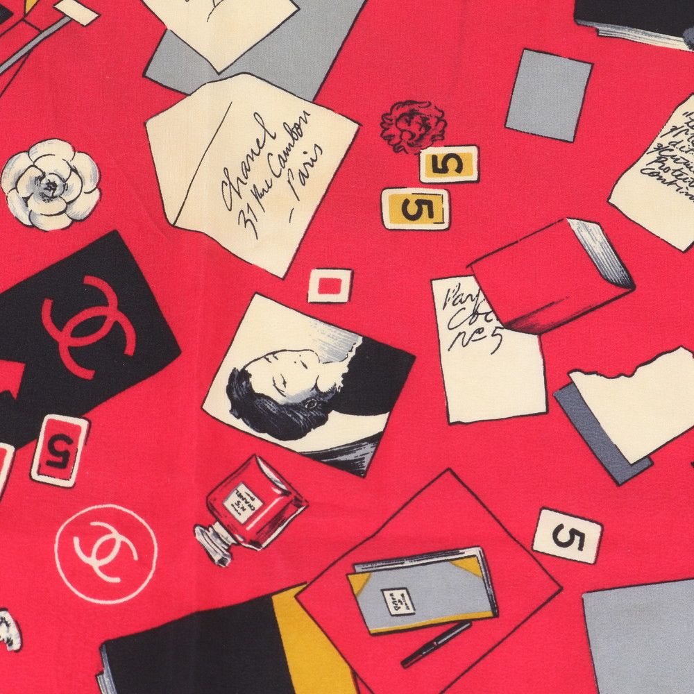Chanel Tagged Camellia Stationery Pattern Silk Scarf — view 6