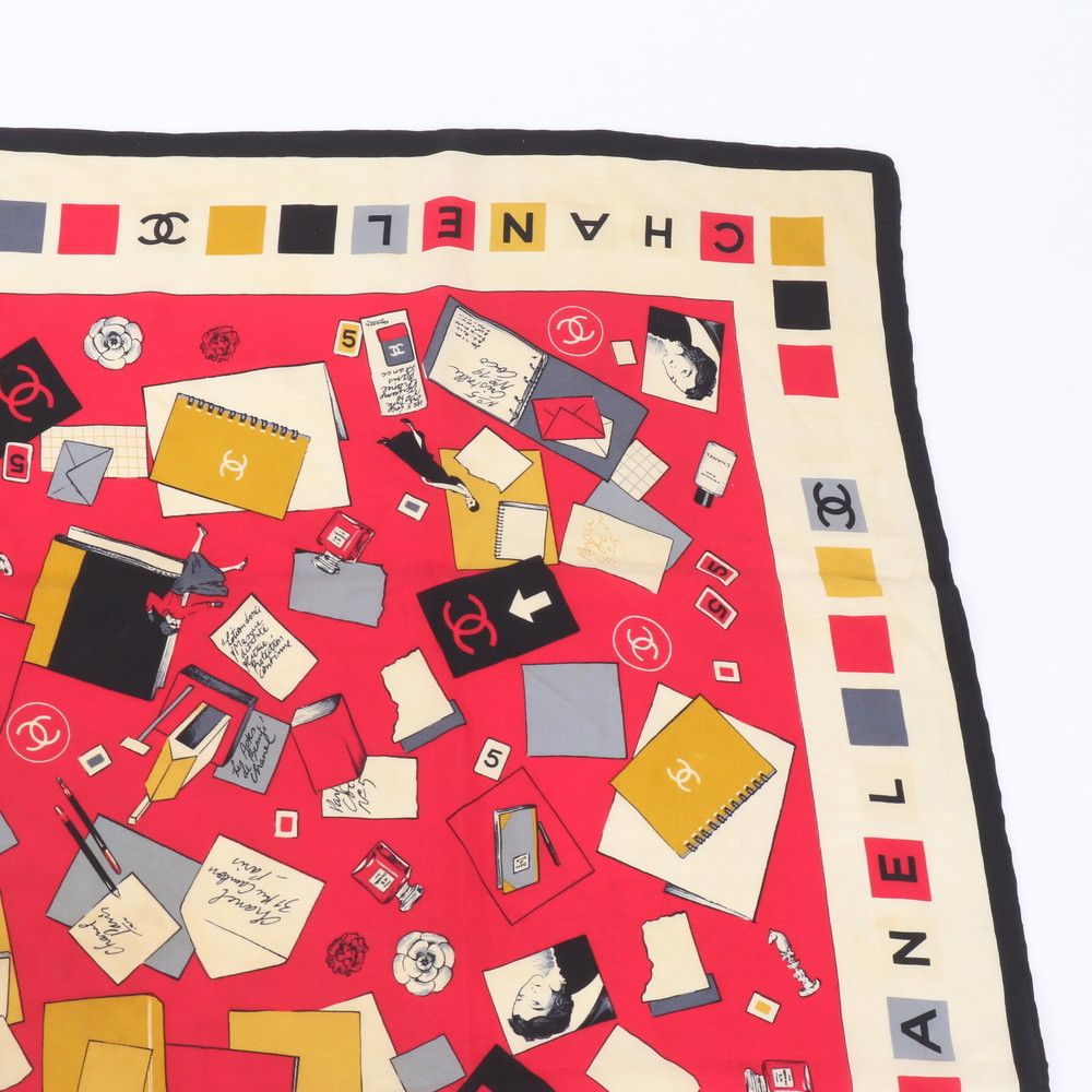 Chanel Tagged Camellia Stationery Pattern Silk Scarf — view 3