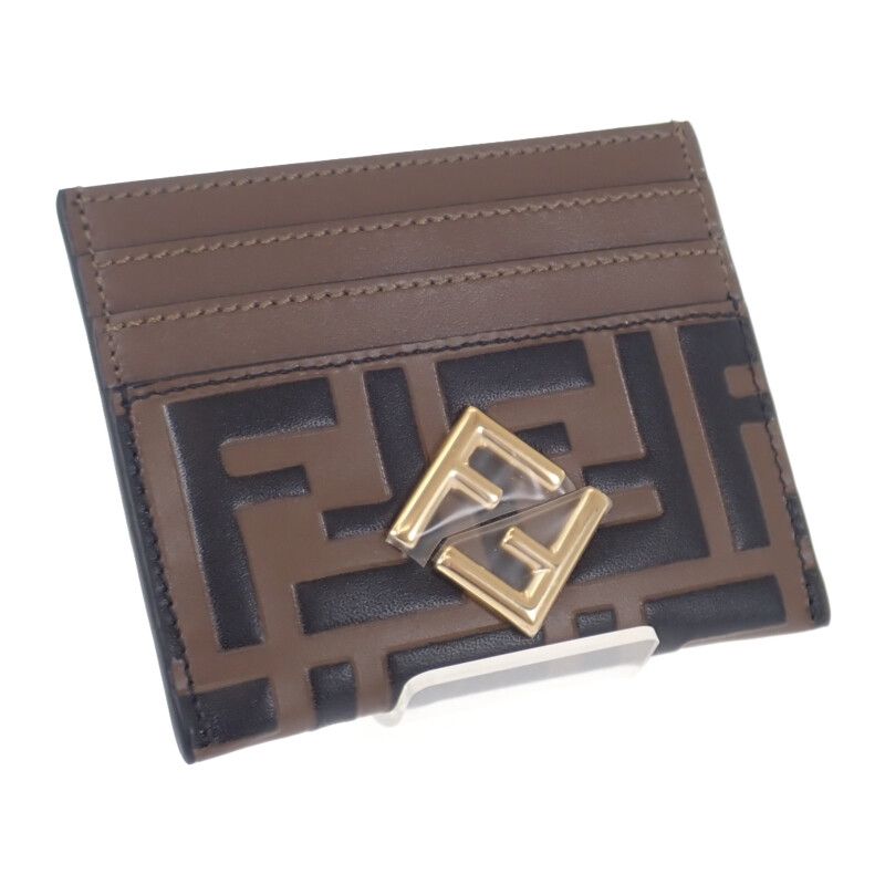 Fendi FF Diamond Card Case Leather Brown Gold SA