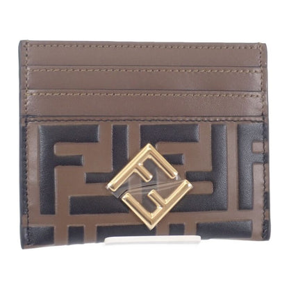 Fendi FF Diamond Card Case Leather Brown Gold SA — view 2