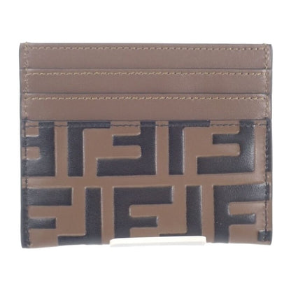 Fendi FF Diamond Card Case Leather Brown Gold SA — view 3