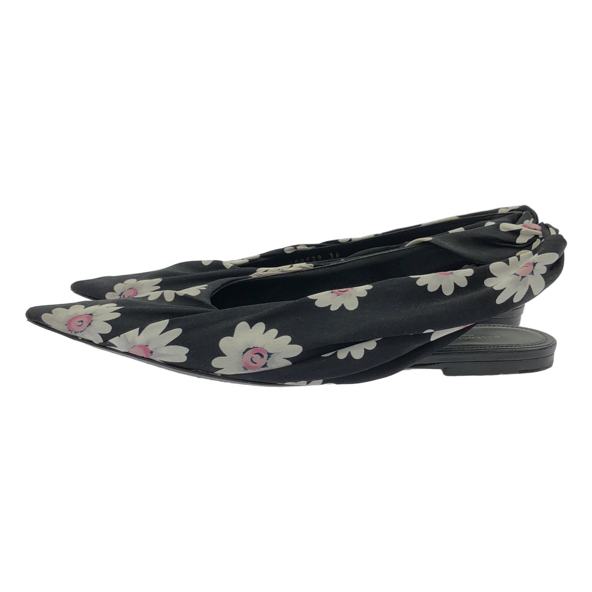 Balenciaga Flower Satin Sling Back Flat Shoes Black — view 2