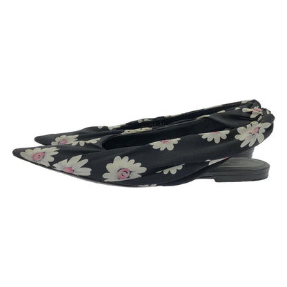 Balenciaga Flower Satin Sling Back Flat Shoes Black — view 2