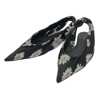 Balenciaga Flower Satin Sling Back Flat Shoes Black
