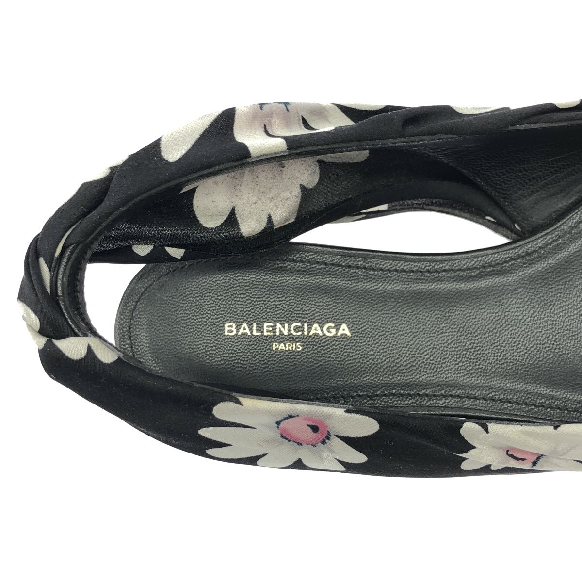 Balenciaga Flower Satin Sling Back Flat Shoes Black — view 5