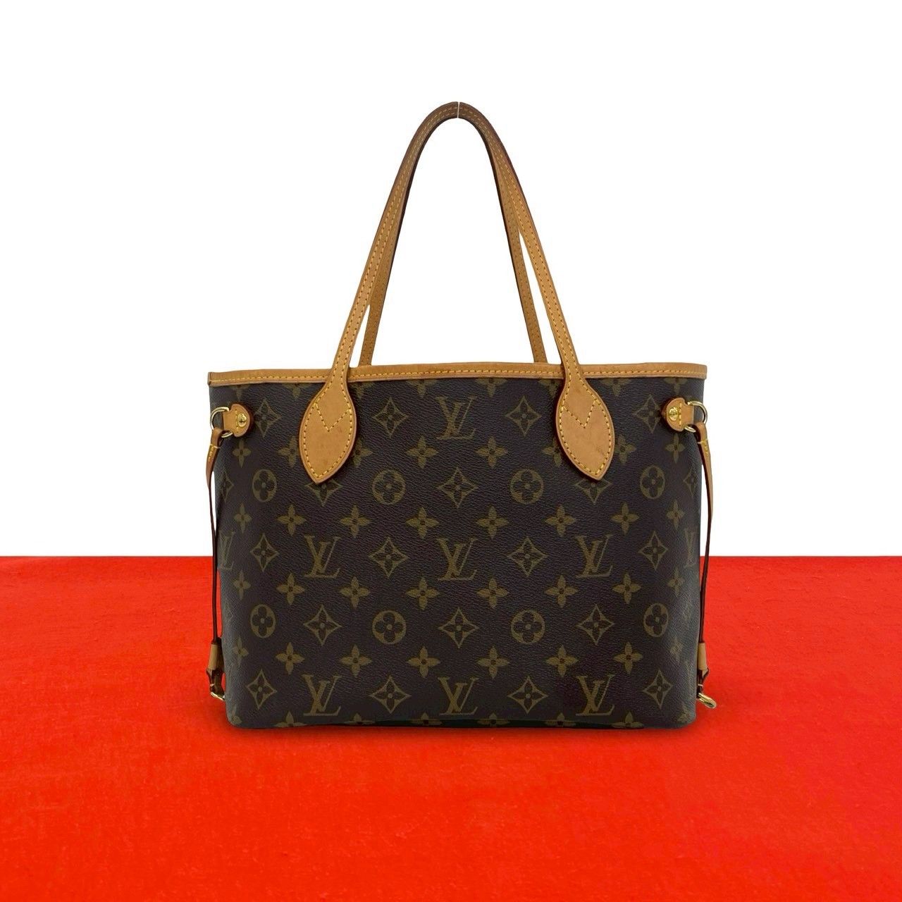 Louis Vuitton Neverfull PM Monogram Logo Pattern Leather Tote Brown