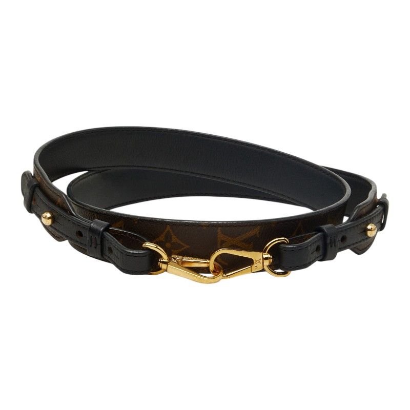 Louis Vuitton Monogram Shoulder Strap Brown Black Leather