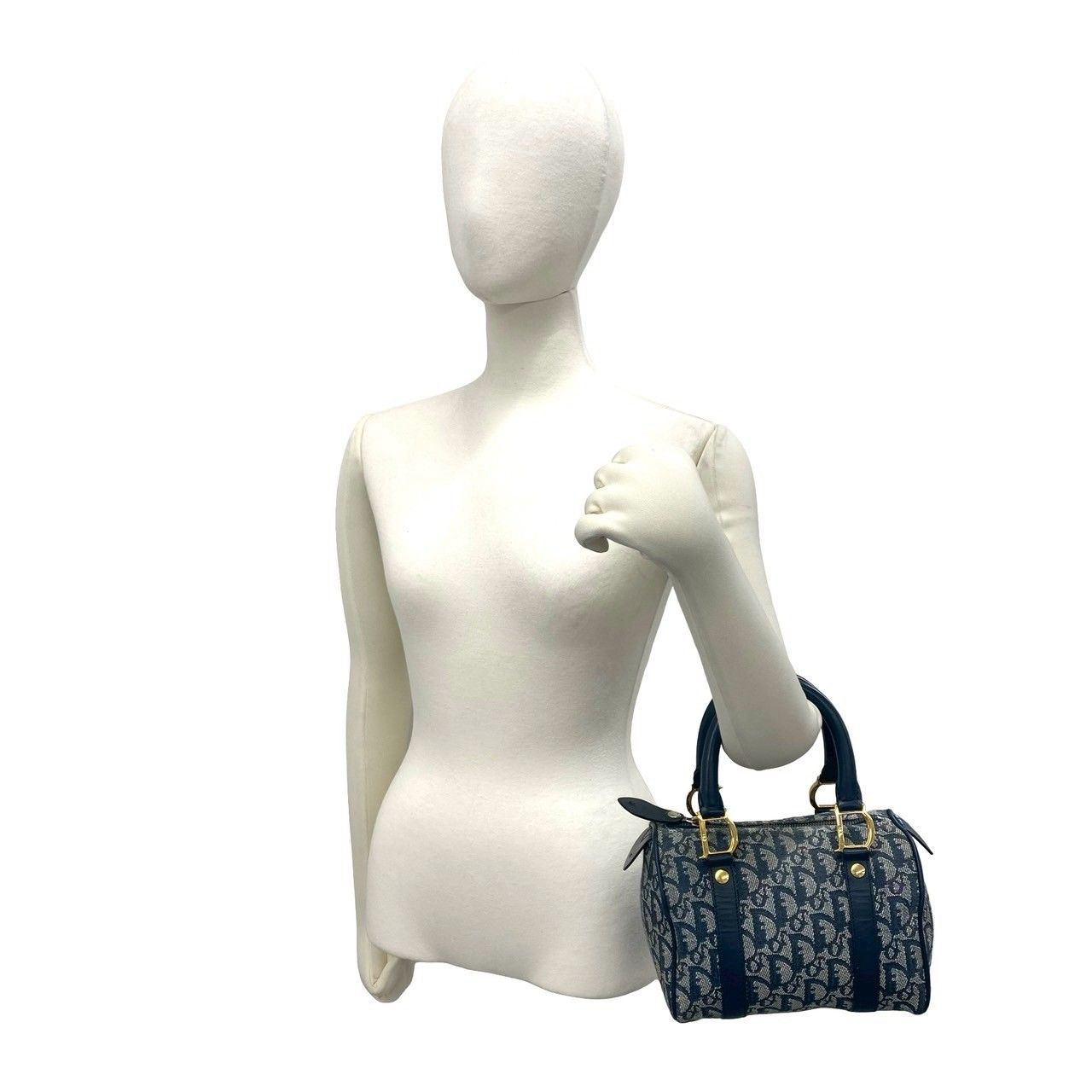 Dior Trotter Logo Pattern Canvas Leather Mini Boston Bag Navy — view 2