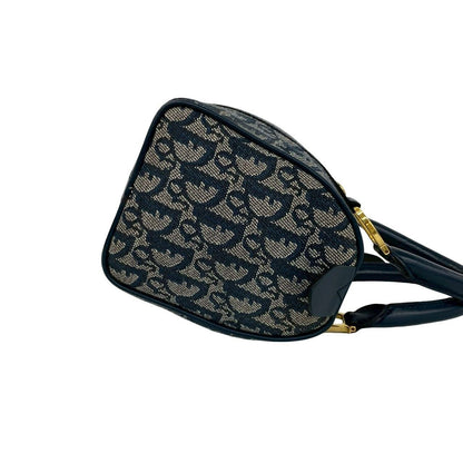 Dior Trotter Logo Pattern Canvas Leather Mini Boston Bag Navy — view 6