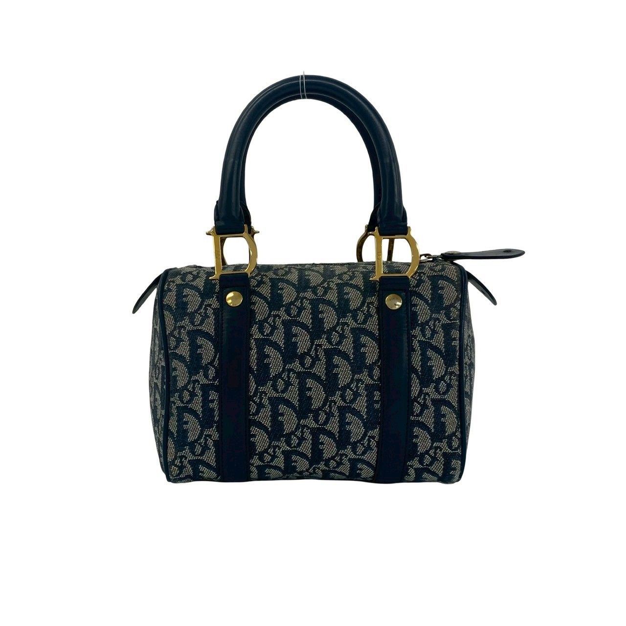 Dior Trotter Logo Pattern Canvas Leather Mini Boston Bag Navy — view 3