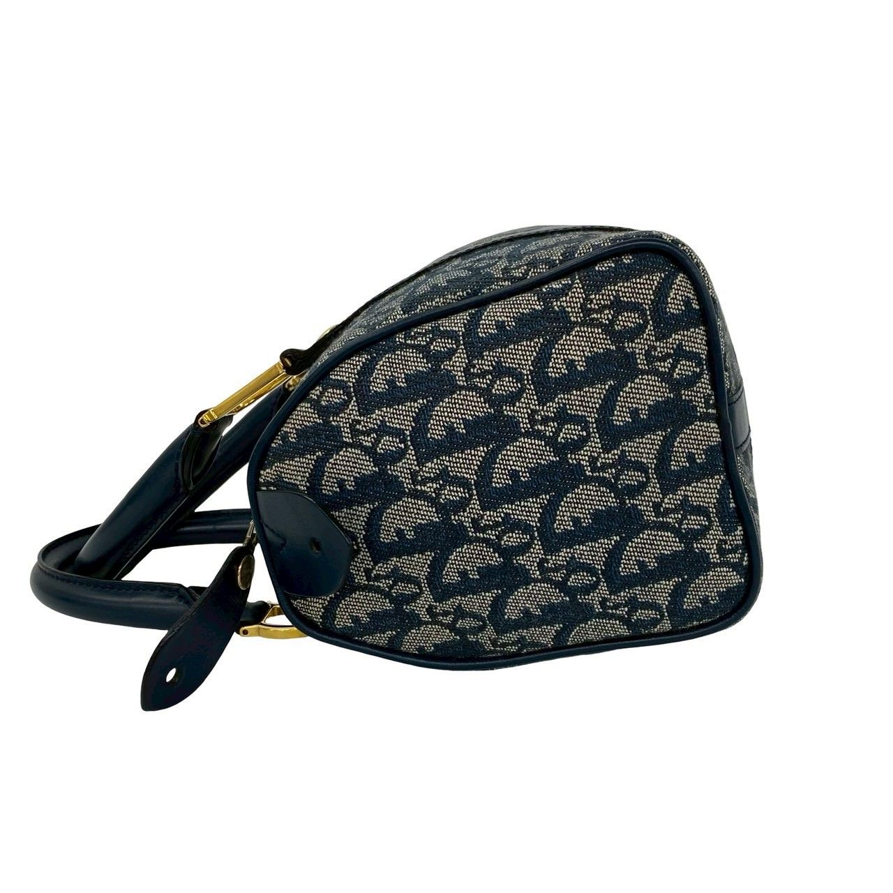 Dior Trotter Logo Pattern Canvas Leather Mini Boston Bag Navy — view 5