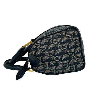 Dior Trotter Logo Pattern Canvas Leather Mini Boston Bag Navy — view 5