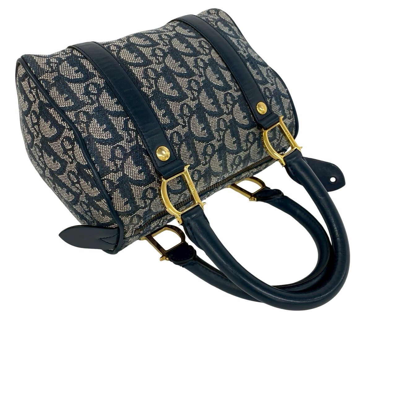 Dior Trotter Logo Pattern Canvas Leather Mini Boston Bag Navy — view 4