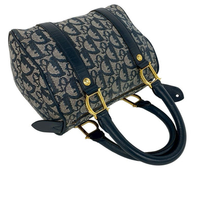 Dior Trotter Logo Pattern Canvas Leather Mini Boston Bag Navy — view 4