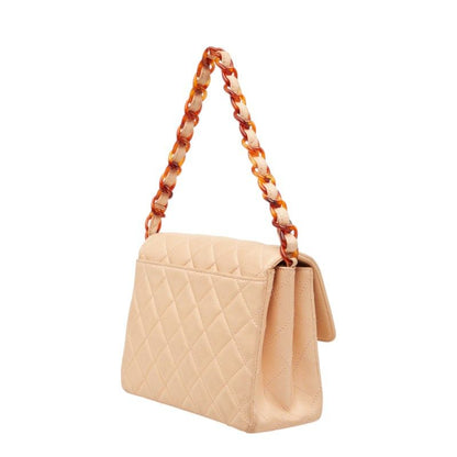 Chanel Quilted CC Logo Chain Shoulder Bag Pink Beige Lambskin Plastic — view 2