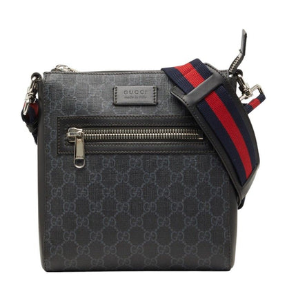 Gucci GG Supreme Small Messenger Bag Crossbody Black Gray Leather