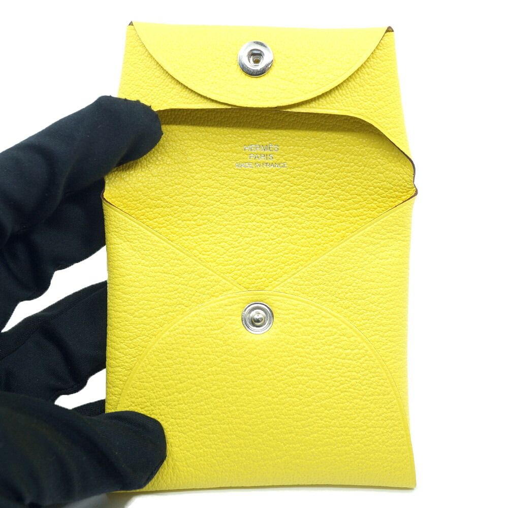 Hermes Bastia Coin Case Card Jaune Citron Leather Made Yellow Lime — view 6