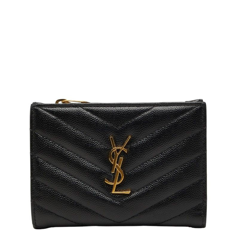 Saint Laurent Monogram 2 Parts Zip Wallet Bifold Black Tannin Leather