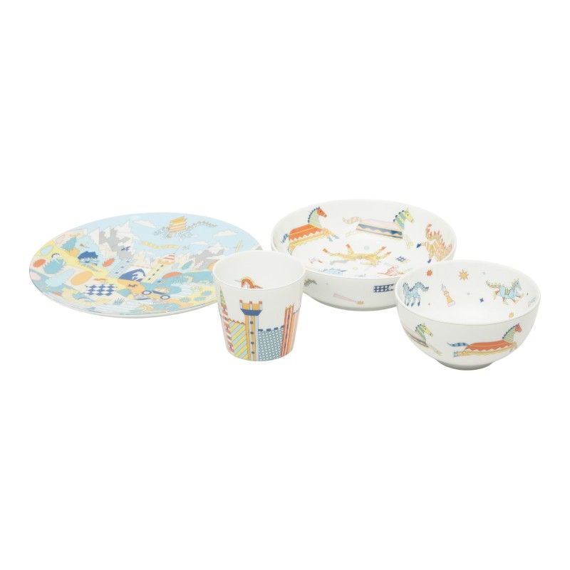 Hermes Epope Tableware Plate Set of 4 Multicolor Ceramic