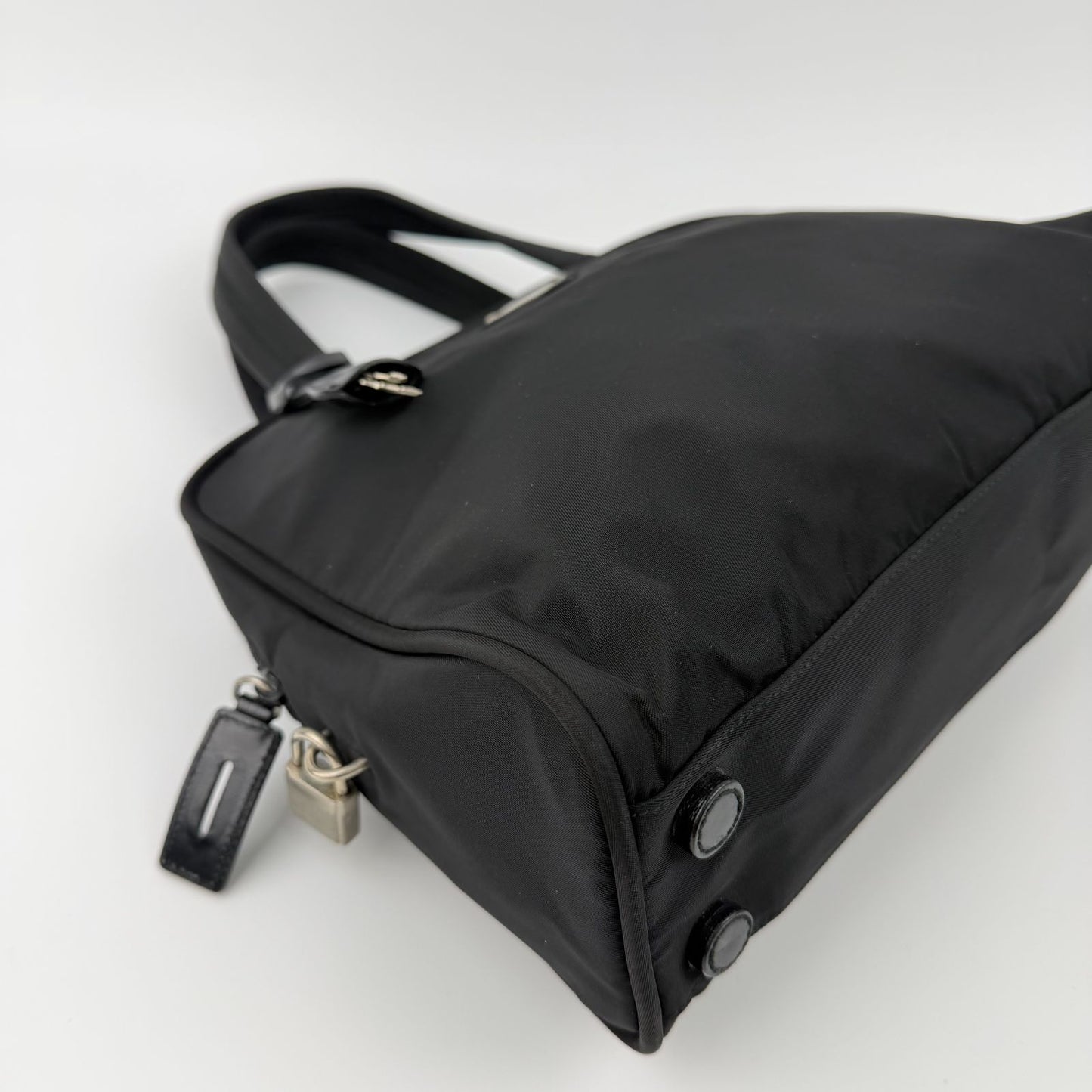 Prada Shoulder Bag Nylon Leather Black Silver Vintage — view 7