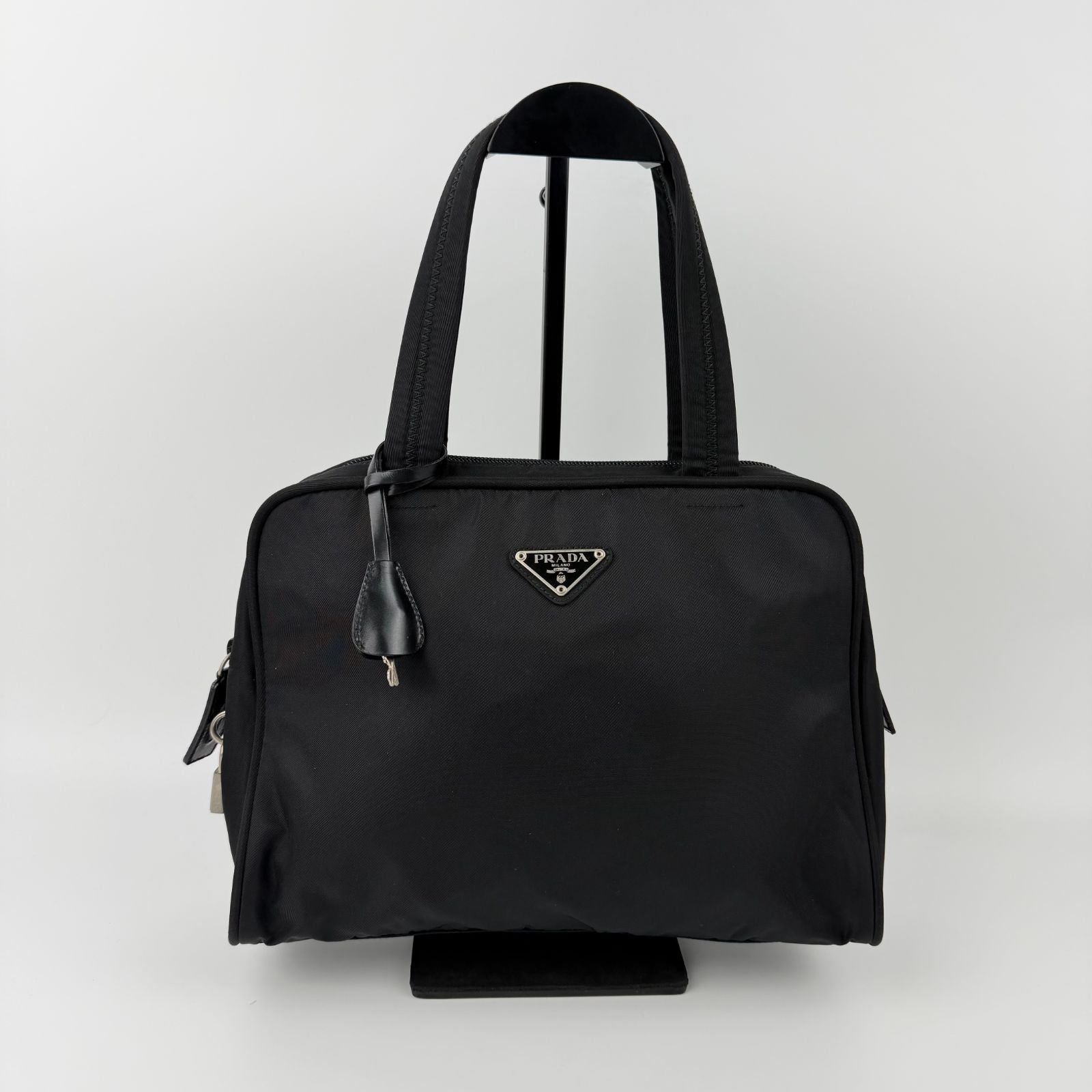 Prada Shoulder Bag Nylon Leather Black Silver Vintage — view 2