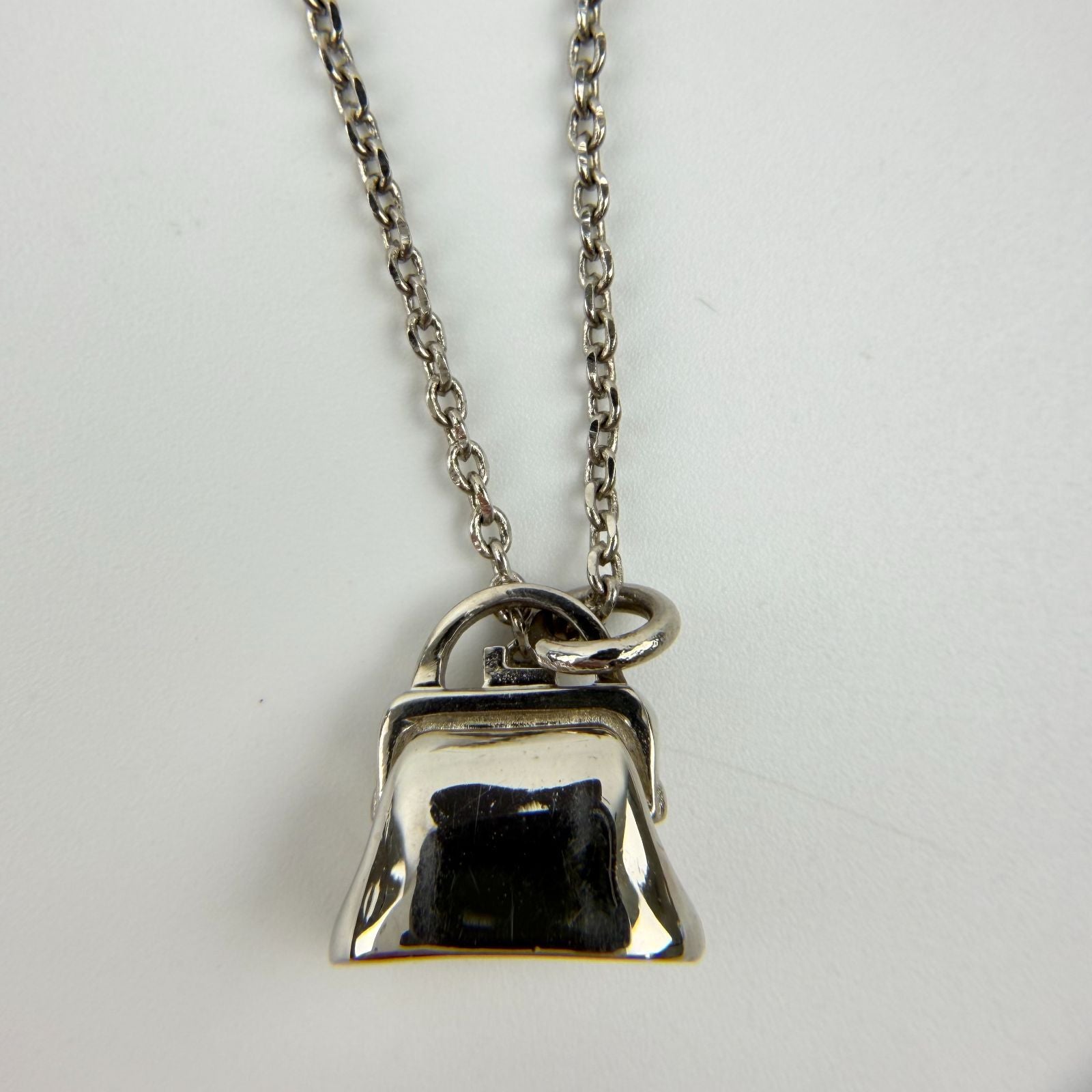Celine Bag Motif Necklace Plated Rhinestone Silver Pink Vintage — view 2