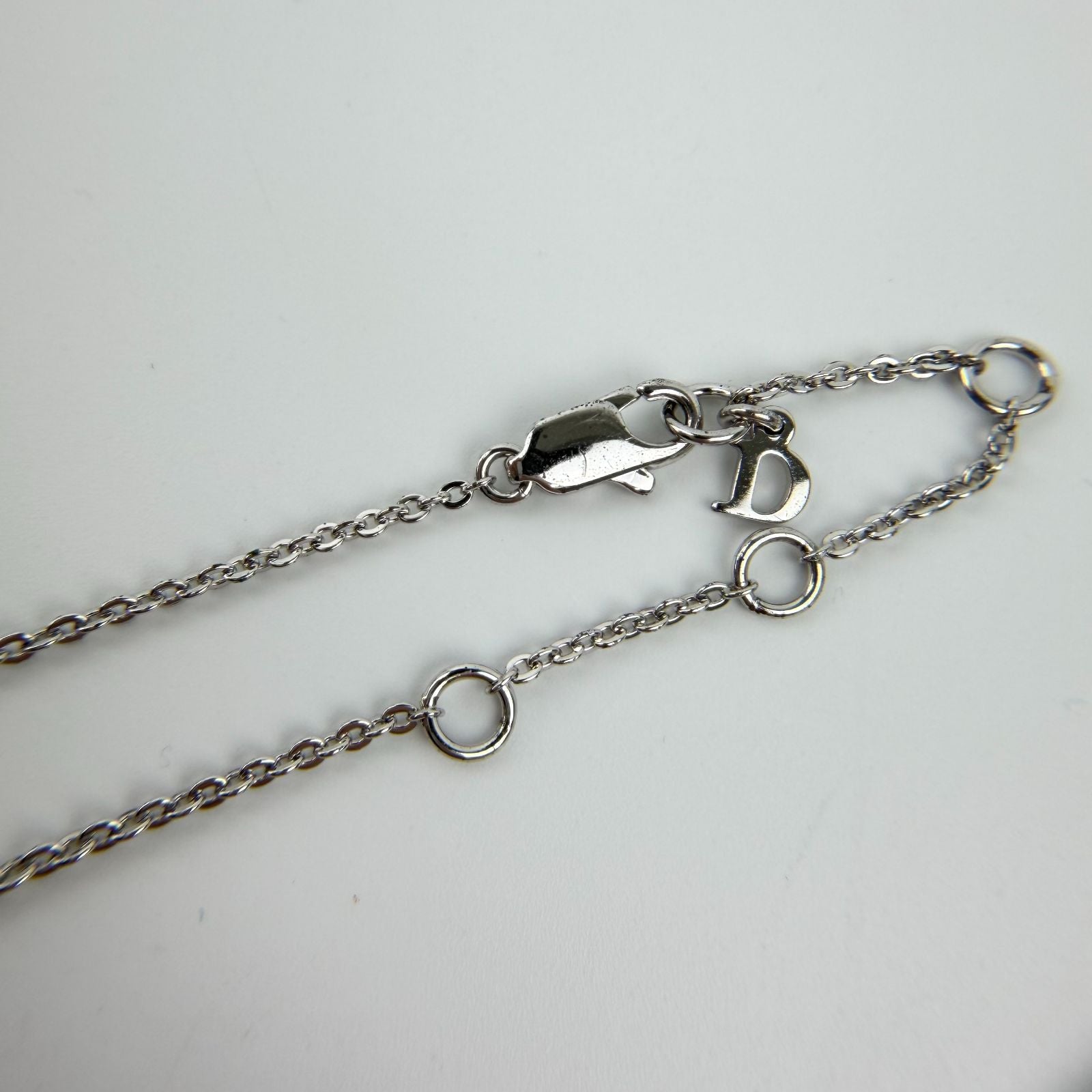 Dior Logo Rhinestone Necklace Plated Silver Pink Vintage — view 7