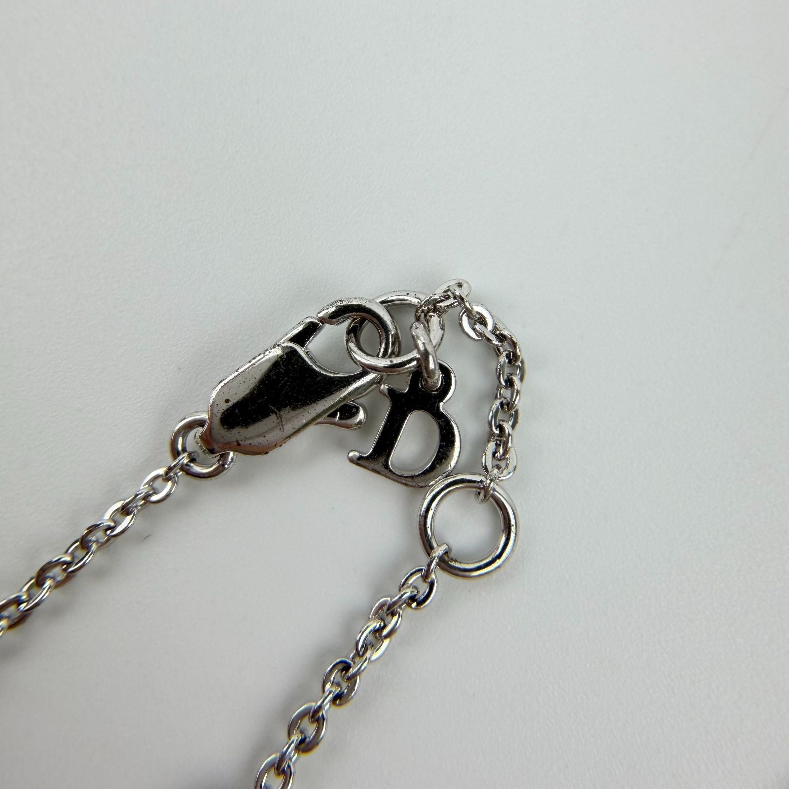Dior Logo Rhinestone Necklace Plated Silver Pink Vintage — view 4