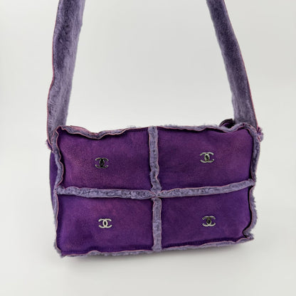 Chanel Shoulder Bag Shearling Suede Purple Silver Vintage — view 4
