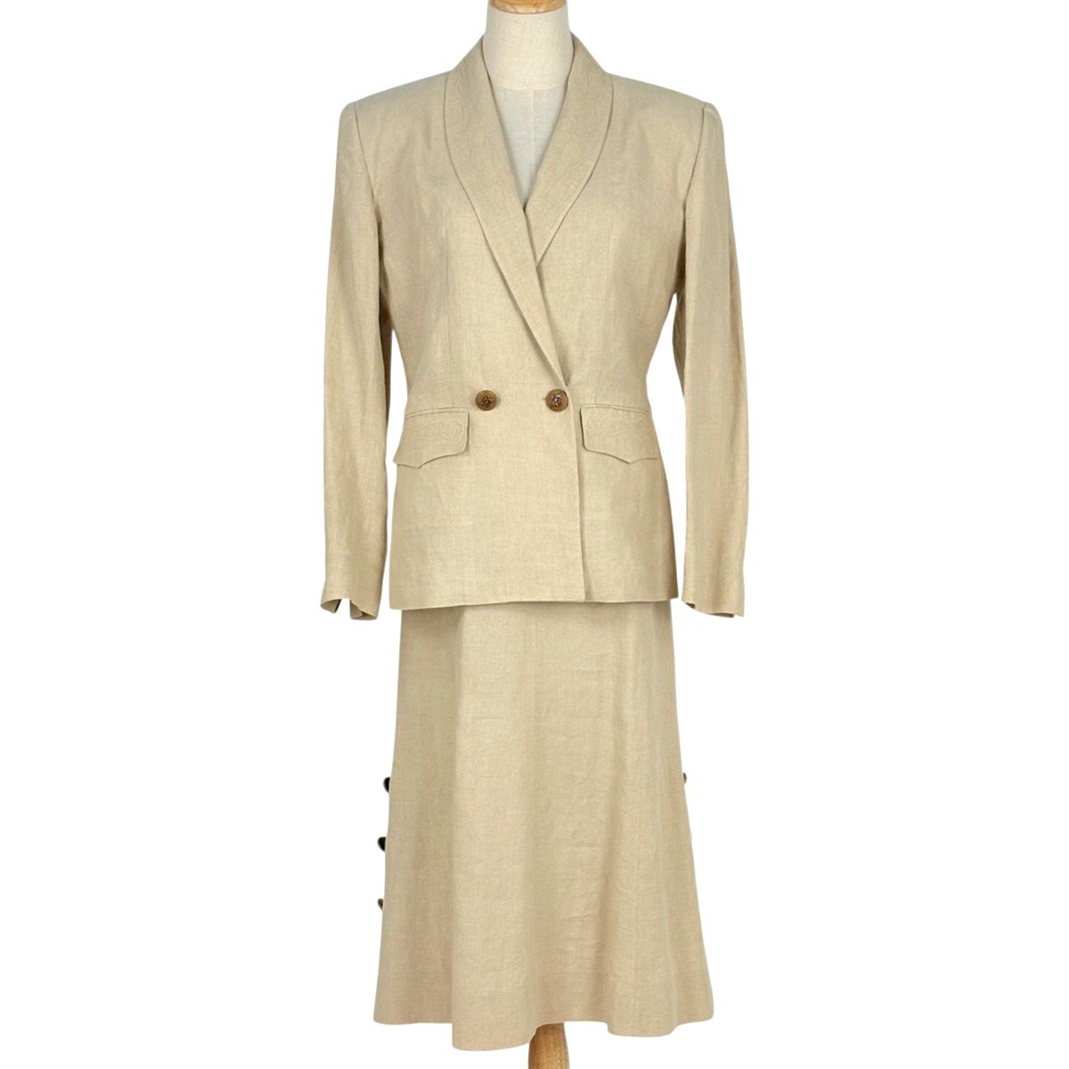 Hermes Set Linen Set Skirt Suit Hemp Beige