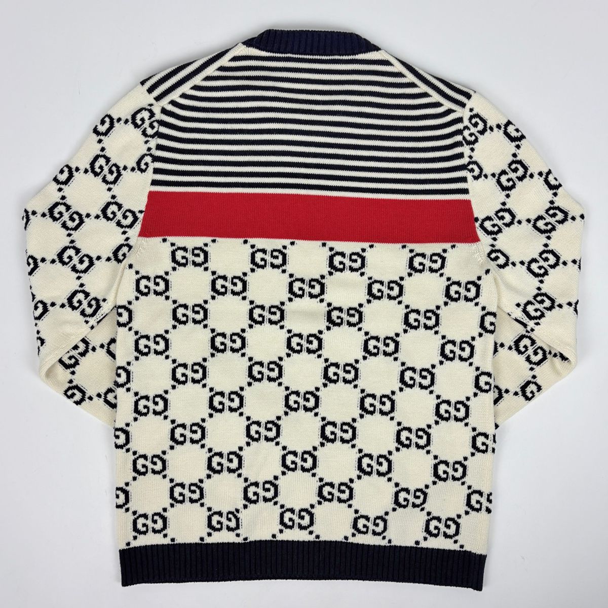Gucci Logo Knit GG Pattern Top Cotton White Sweater — view 2
