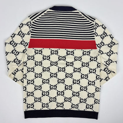 Gucci Logo Knit GG Pattern Top Cotton White Sweater — view 2