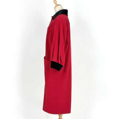 Saint Laurent Soutien Collar Coat Long Hair Nylon Red Black