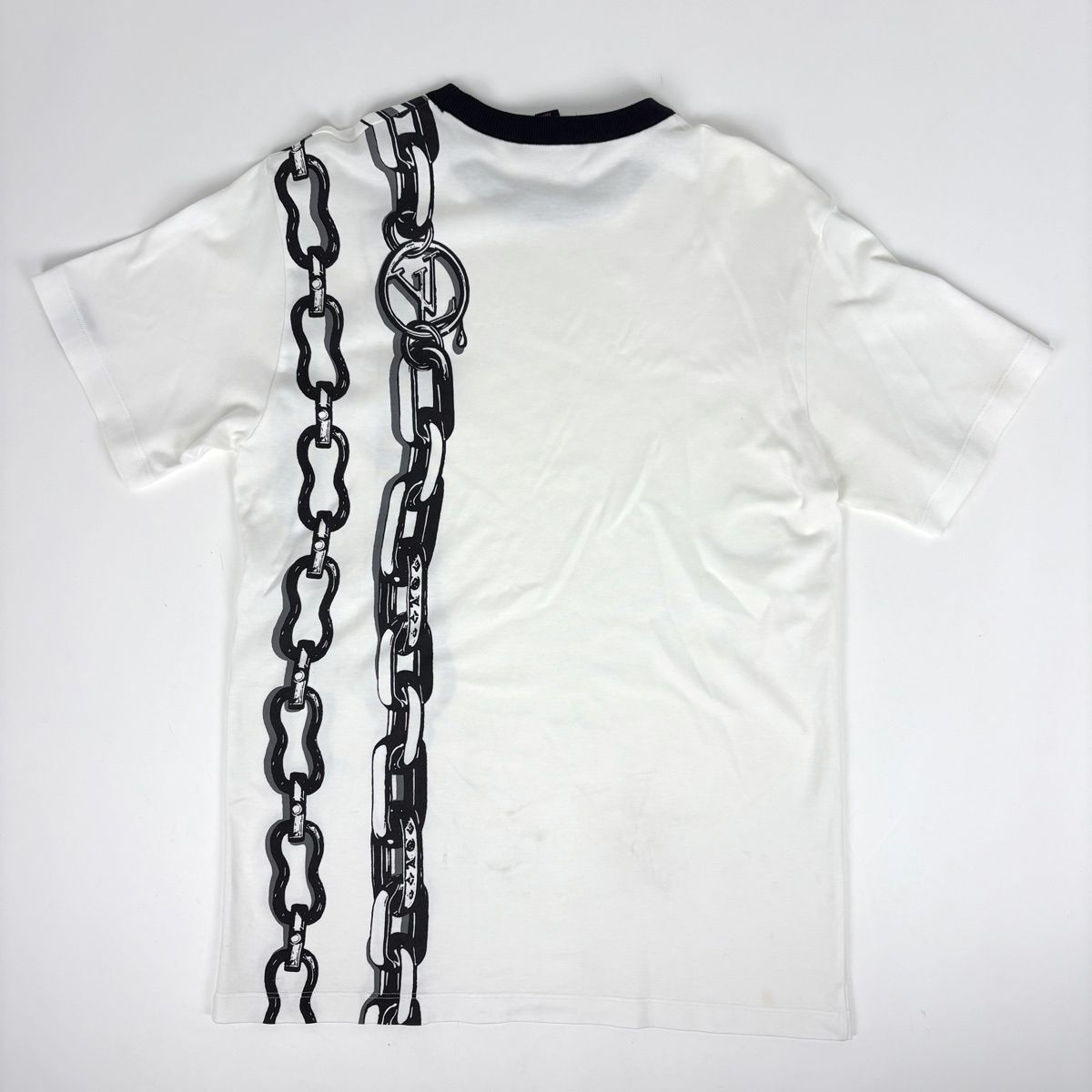 Louis Vuitton Logo Short Sleeve T-Shirt Chain Pattern Top Cotton White — view 2