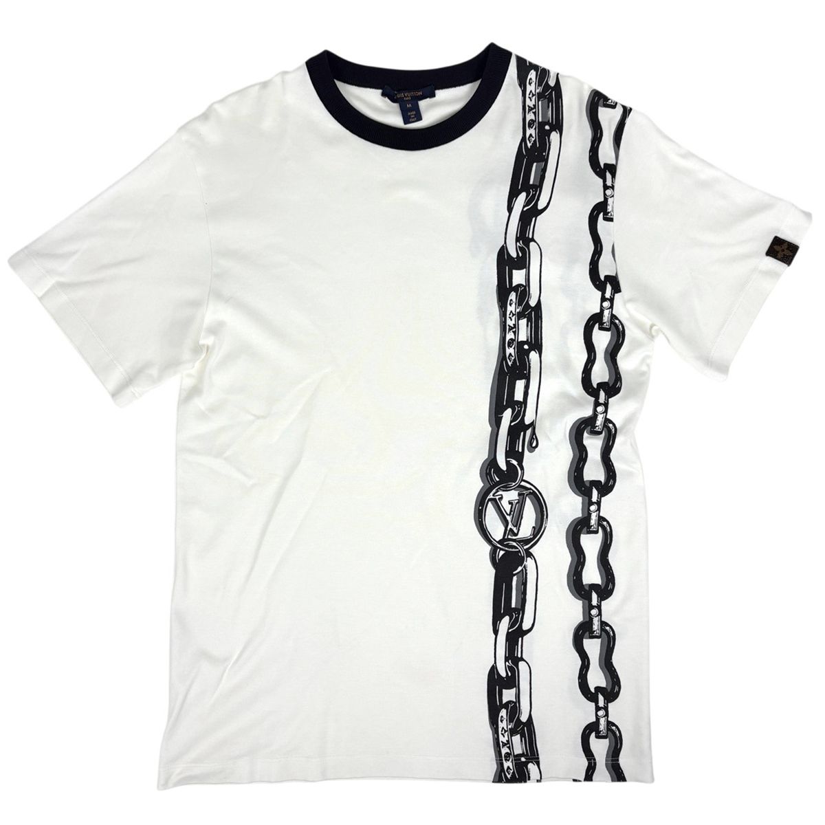 Louis Vuitton Logo Short Sleeve T-Shirt Chain Pattern Top Cotton White