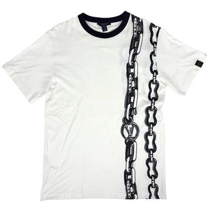 Louis Vuitton Logo Short Sleeve T-Shirt Chain Pattern Top Cotton White