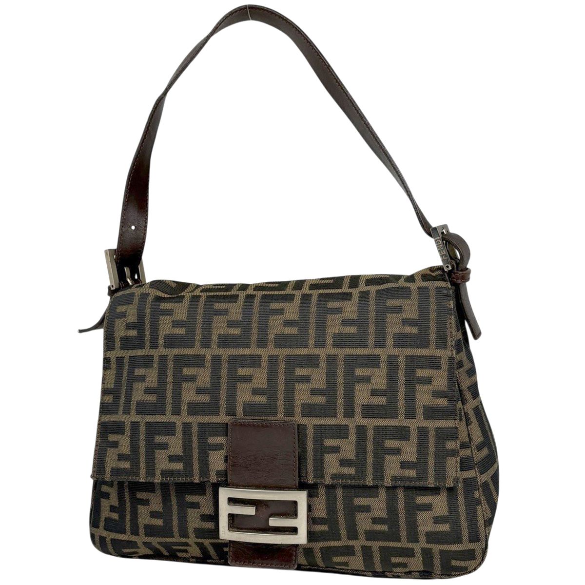 Fendi Zucca Pattern Shoulder Bag Mamma Bucket Canvas Brown