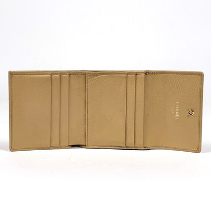 Chanel Coco Button Trifold Wallet CC Logo Hook Leather Beige — view 8