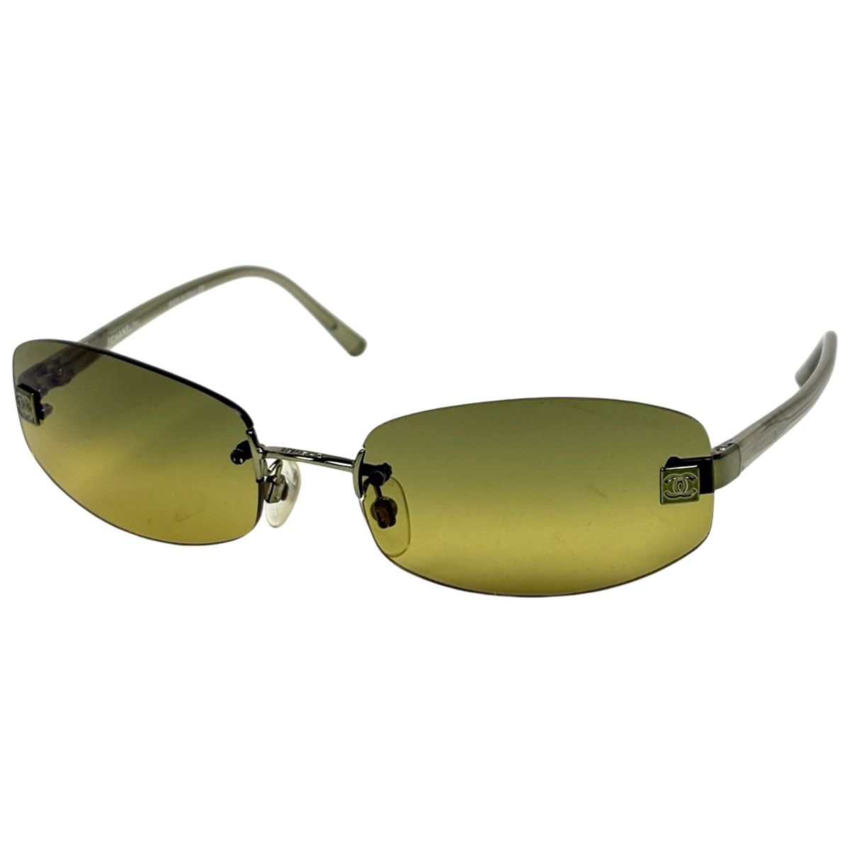 Chanel CC Logo Sunglasses Rimless Acetate Yellow Eyewear